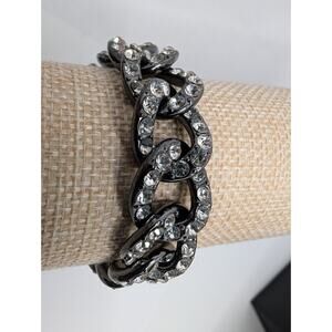 J. Crew Crystal Link Chain Bracelet 7.5in Silver Tone Rhinestones